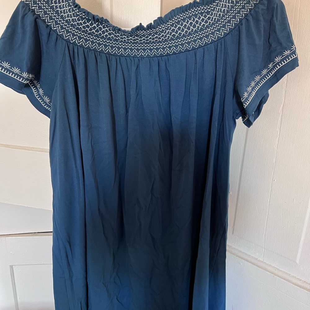 blue off the shoulder casual dress